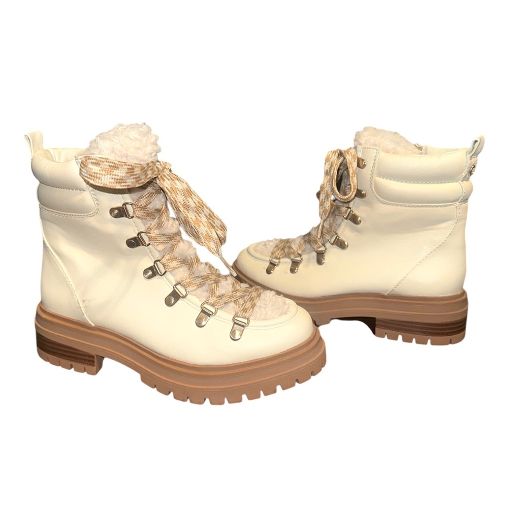Circus by Sam Edelman Georgia Ivory Shearling Lace-Up Combat Ankle Boots Size 6 - Picture 12 of 12